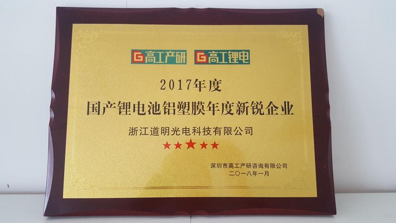 2017年度國(guó)產(chǎn)鋰電池鋁塑膜年度新銳企業(yè)